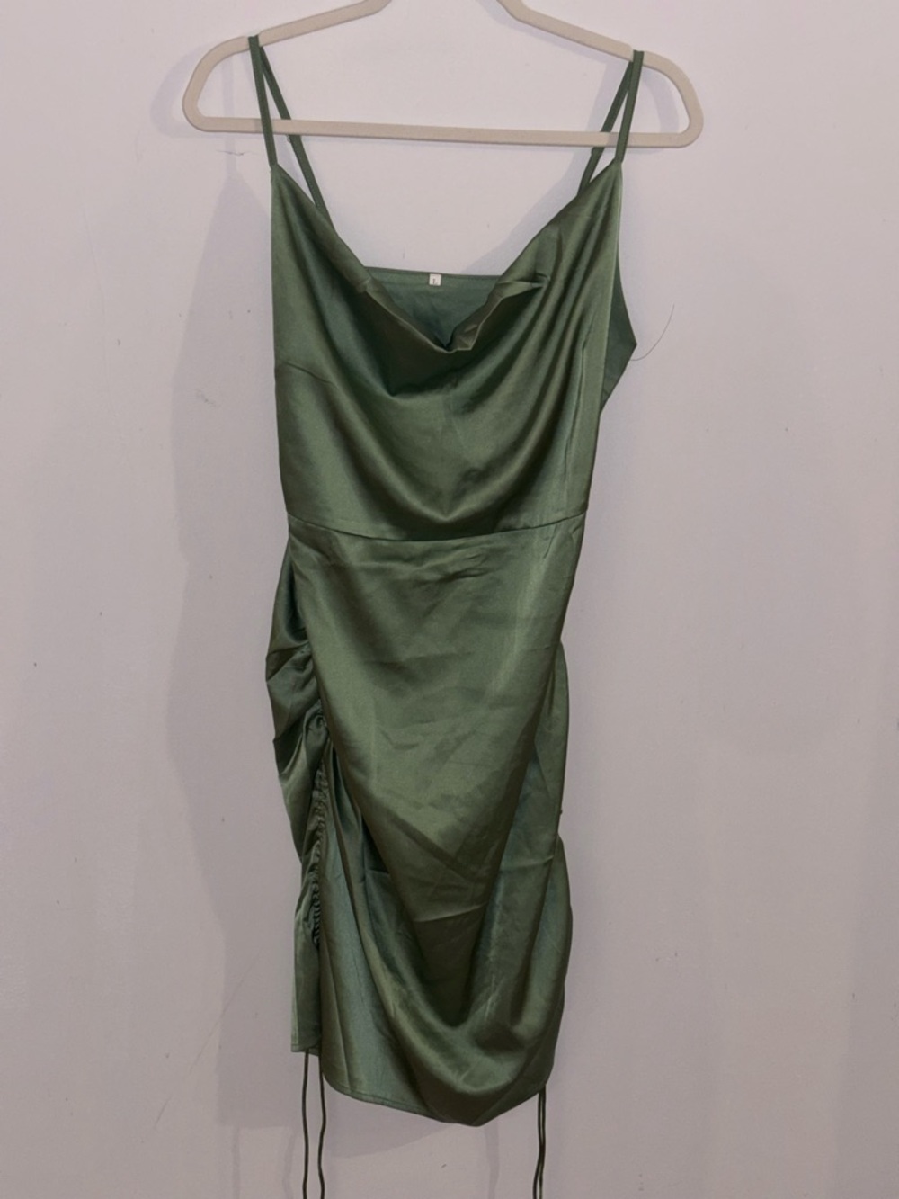 Green Satin Ruched Slip Dress - Women